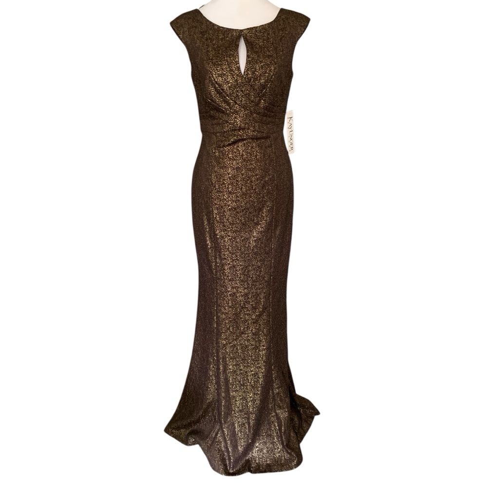 Kay Unger Bronze Metallic Glitter Maxi Dress